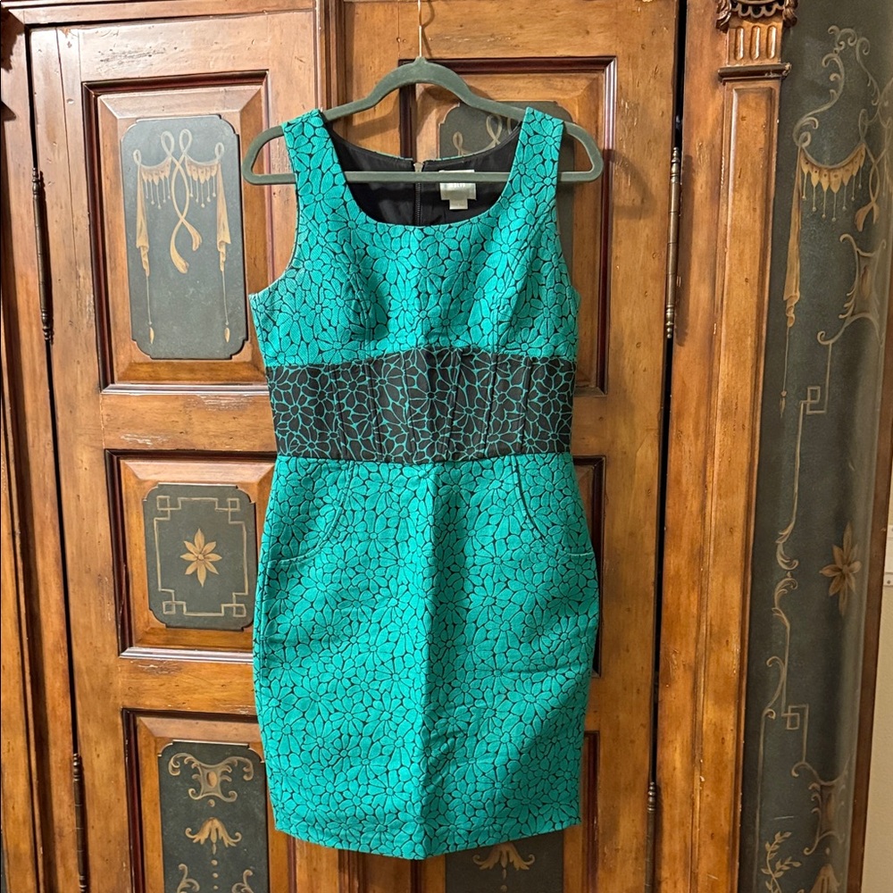 Maeve Turquoise and Black Geometric Mini Dress